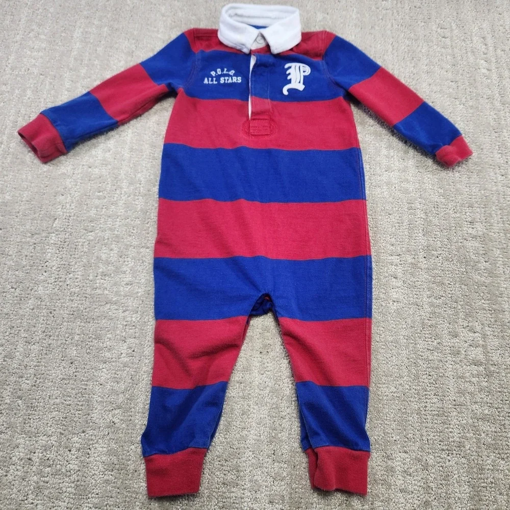 Ralph Lauren Rugby Coverall Romper Kids 12 Months‎ Polo All Stars Chunky Striped